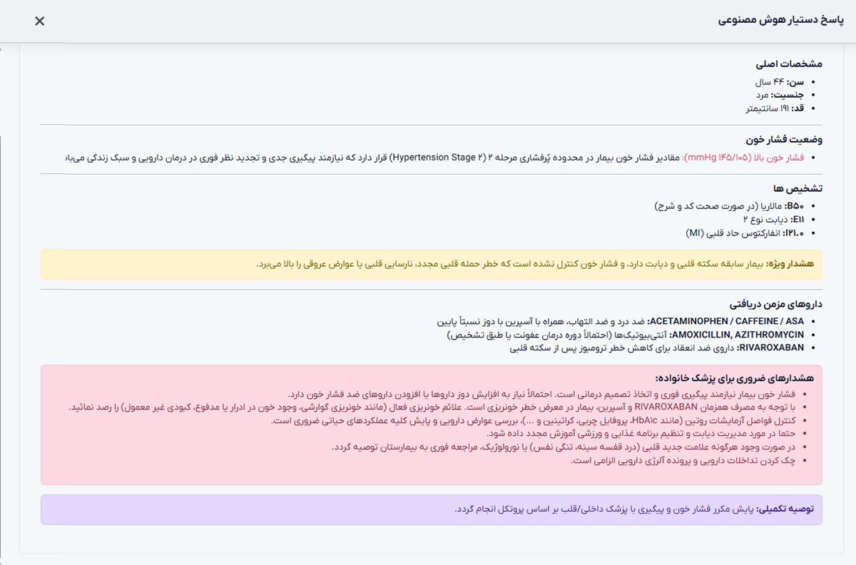 نمونه گزارش های تحلیلی هوش مصنوعی سلامت نگار