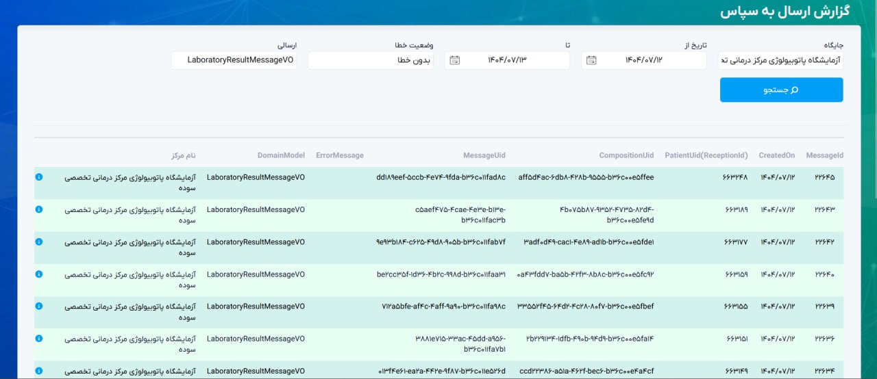 ارسال نتایج آزمایشگاهی برای مراکز خصوصی